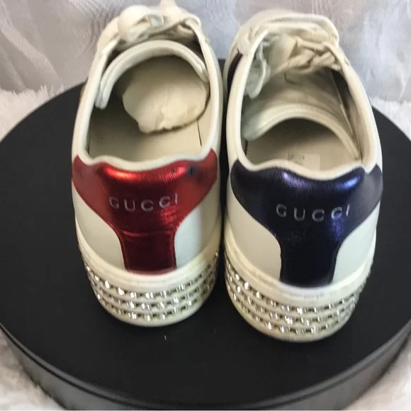 Gucci White Leather Sneakers with Red & Blue Heel Tabs - Picture 3 of 15